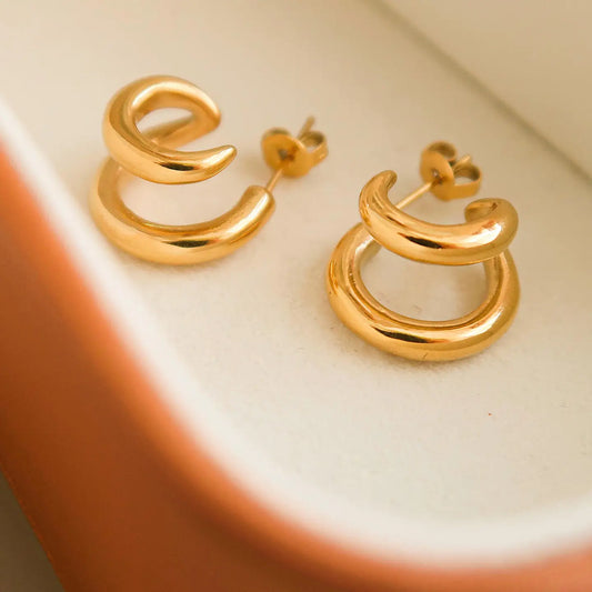 Maddison-Gold Double C Hoop Earring