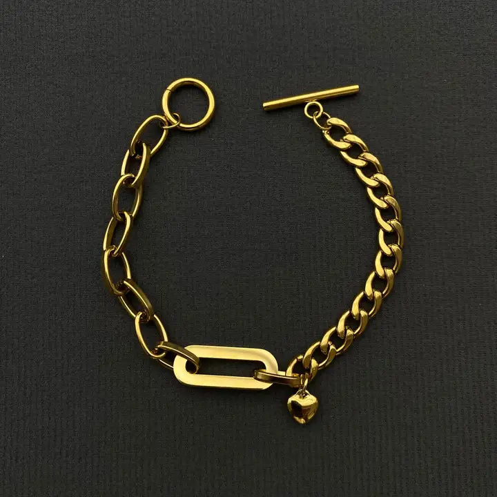 Glossy Heart Charm 18K Gold Plated S.Steel Bracelet