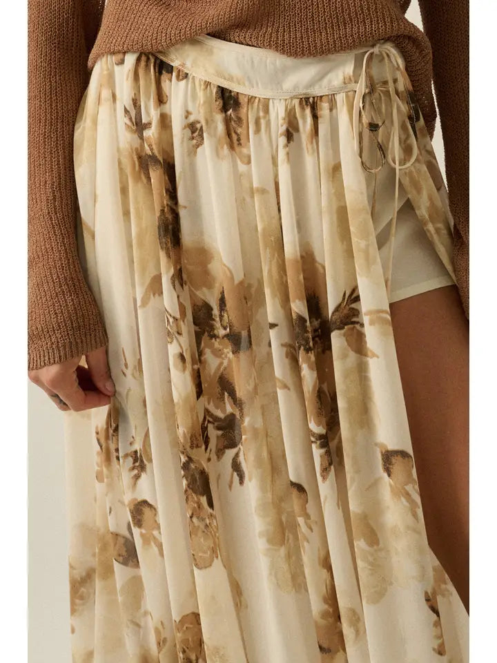 Floral Print Chiffon Tie Waist Maxi Skort