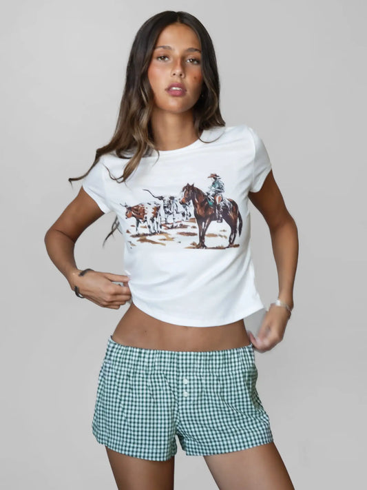 Grazin Graphic Western Short Sleeve Top Rodeo Baby Tee