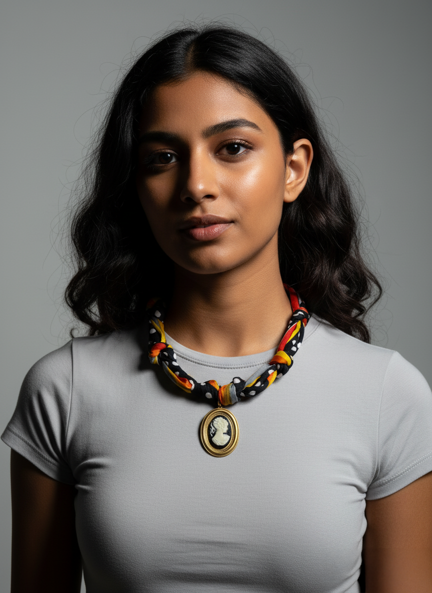 OOAK Cameo Dot Scarf Necklace