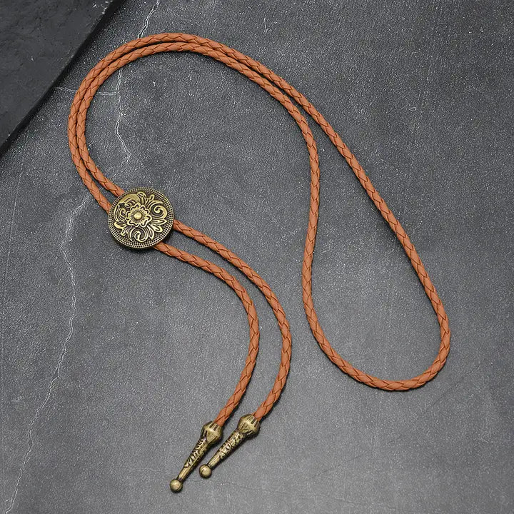 Western Floral Engraved Bolo Tie Necklace