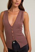 Pointelle with Rib Sleeveless Sweater Top