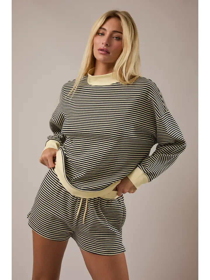 Mock Neck Stripe Sweatshirt
