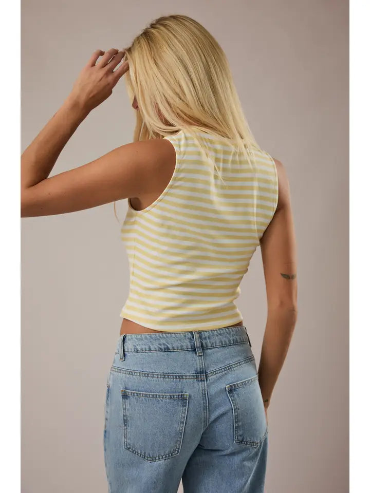 Sleeveless High Neck Stripe Knit Top