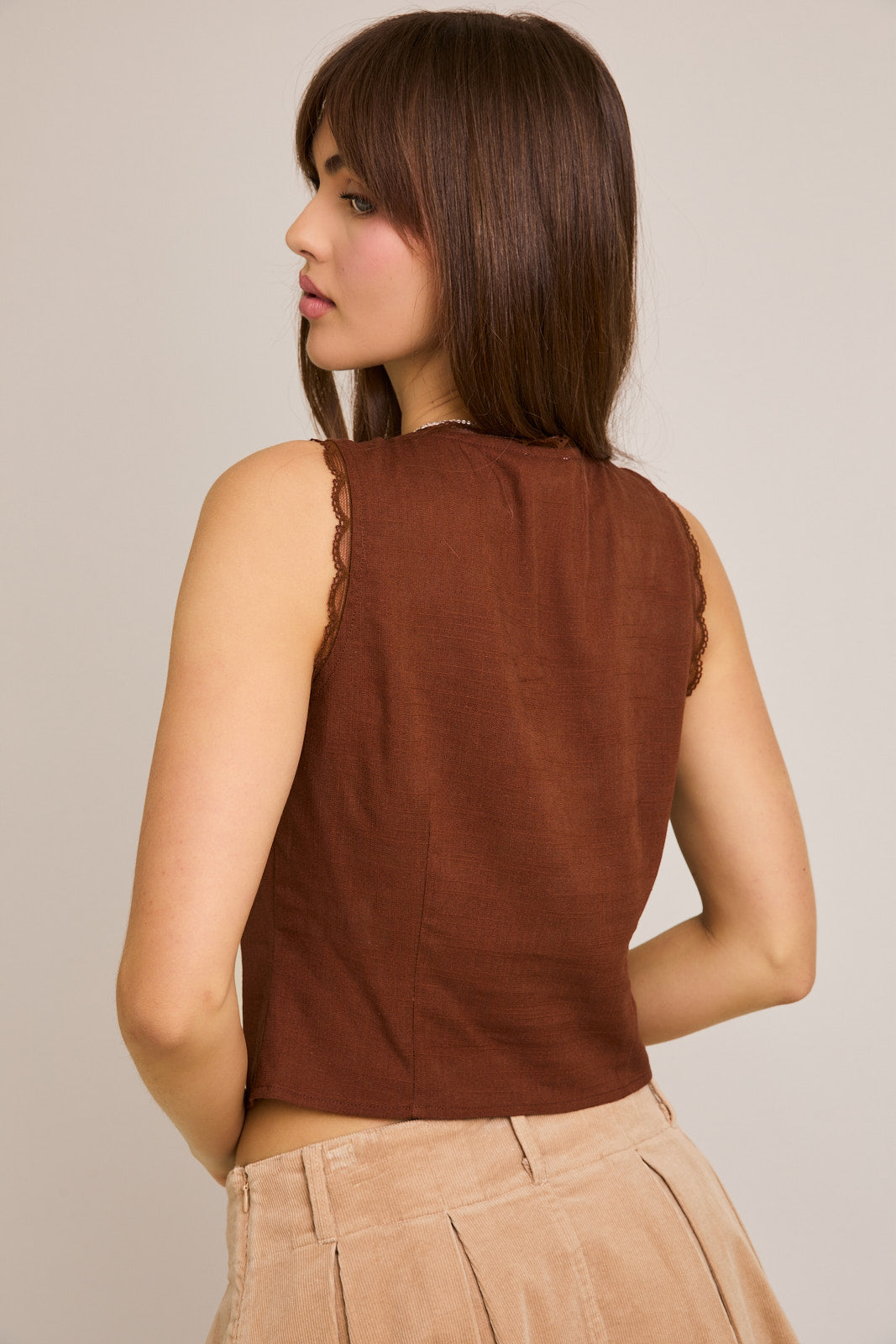 A Scoop Neckline Top with Trim Detail
