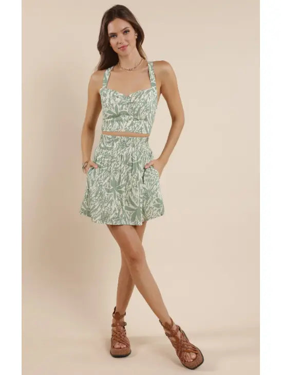 Sage the Label Palm Whispers Elastic Waist Mini Skirt