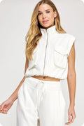 Mock Neck Rolled Up Sleeve Piping Detail Vest Top