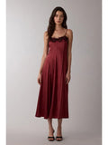 STM SATIN MIDI DRESS WITH LACE TRIM