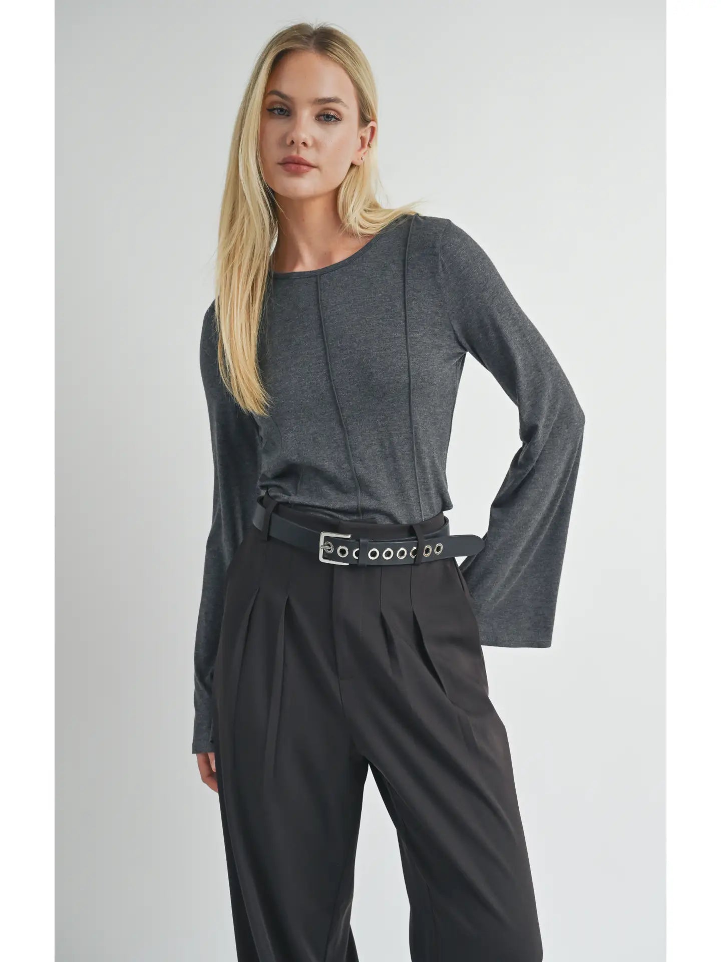Sage the Label Seamed Bell Sleeve Knit Top