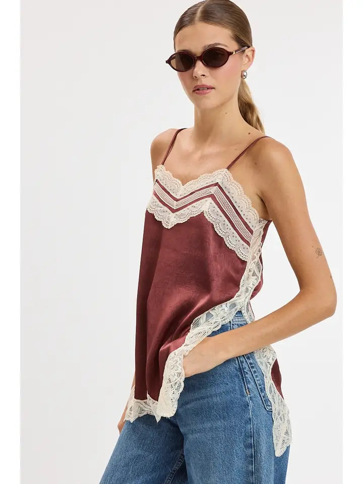 One More Time Satin Lace Top