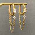 Chain Fringe Zicon Inliad 18K Gold Plated Ss Earrings