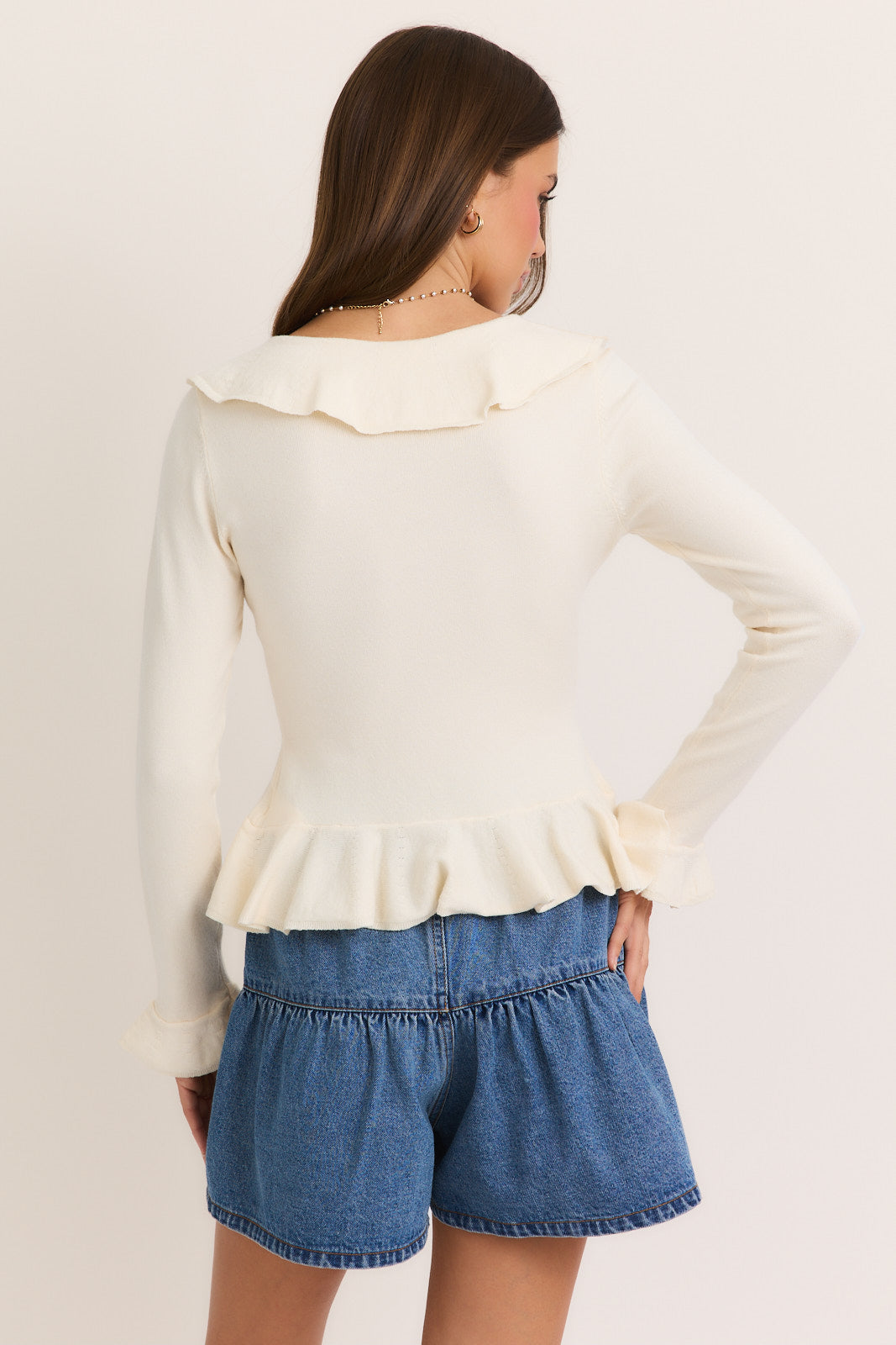 Long Sleeve V-Neck Ruffled Sweater