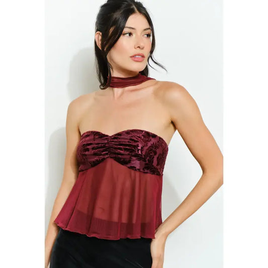 Alina Burnout Velvet Scarf Top
