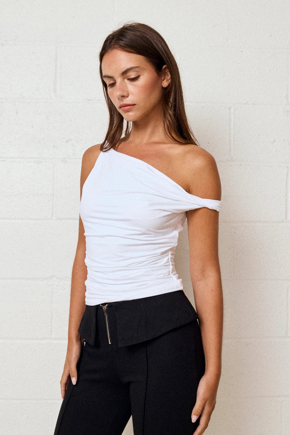 Elsa Rolled Sleeve Asymmetrical Top