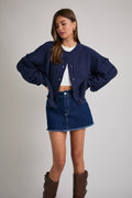 LONG SLEEVE CREW NECK WAFFLE KNIT CARDIGAN