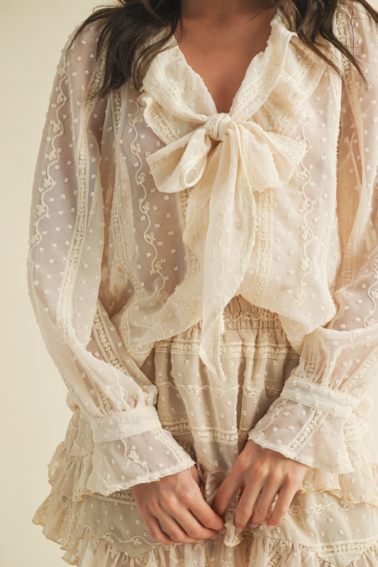 V Neck Ruffled Tie Front Top