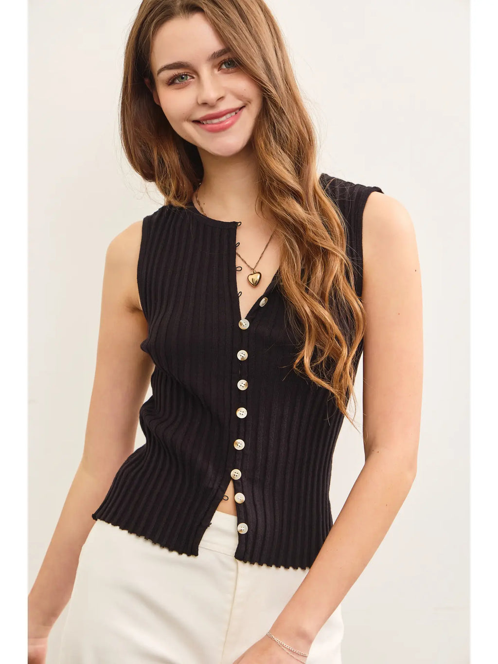 Button Closure Sleeveless Top