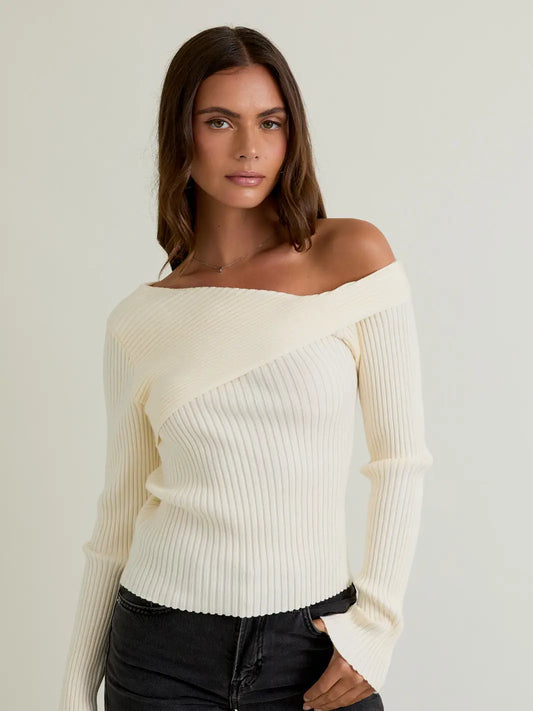 One Shoulder Ribbed Difference Detail Sweater Top