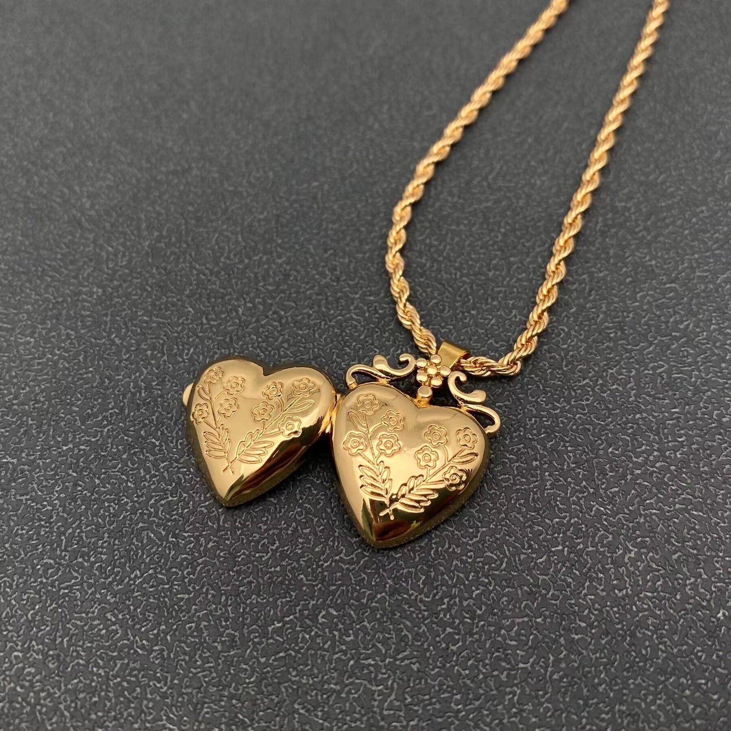 Flowers Heart Locket Gold-Plated Necklace