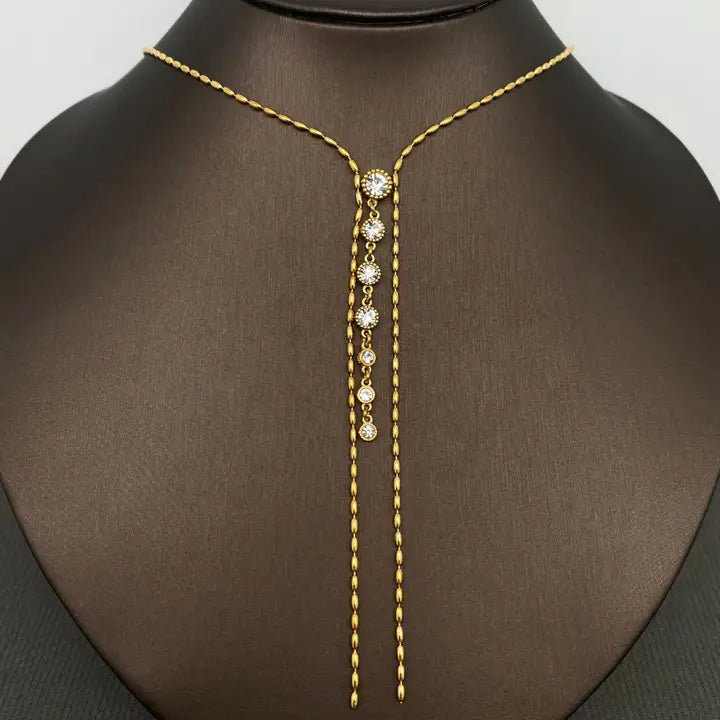 Roud Zircon Fringe 18K Gold Plated Ss Y-Neck Necklace