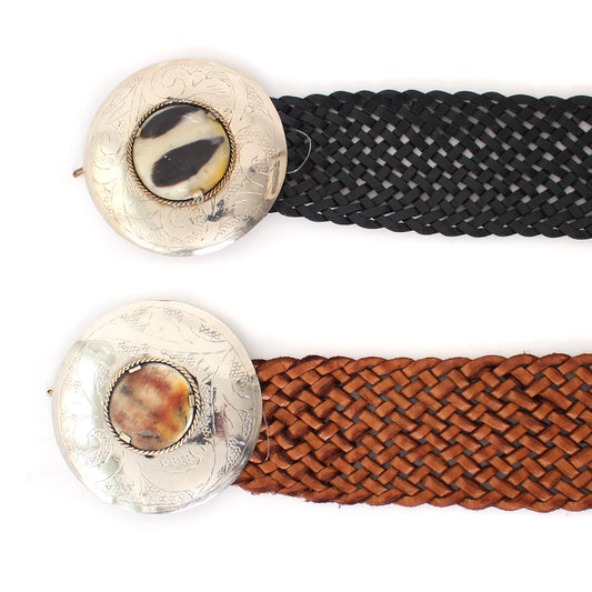 Leather Belt with Round Buckle