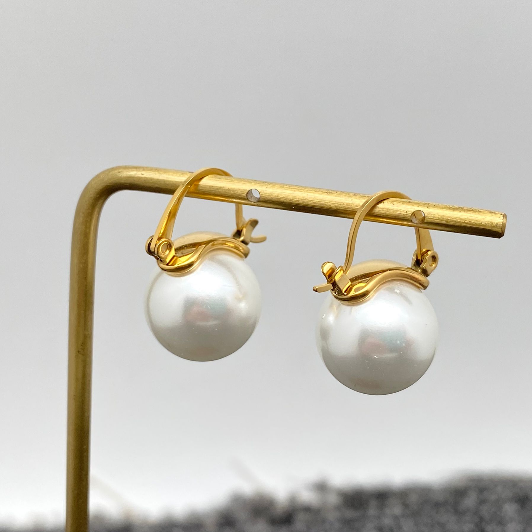 Pearl Charm18K Gold Plated Stainless Steel Hoop