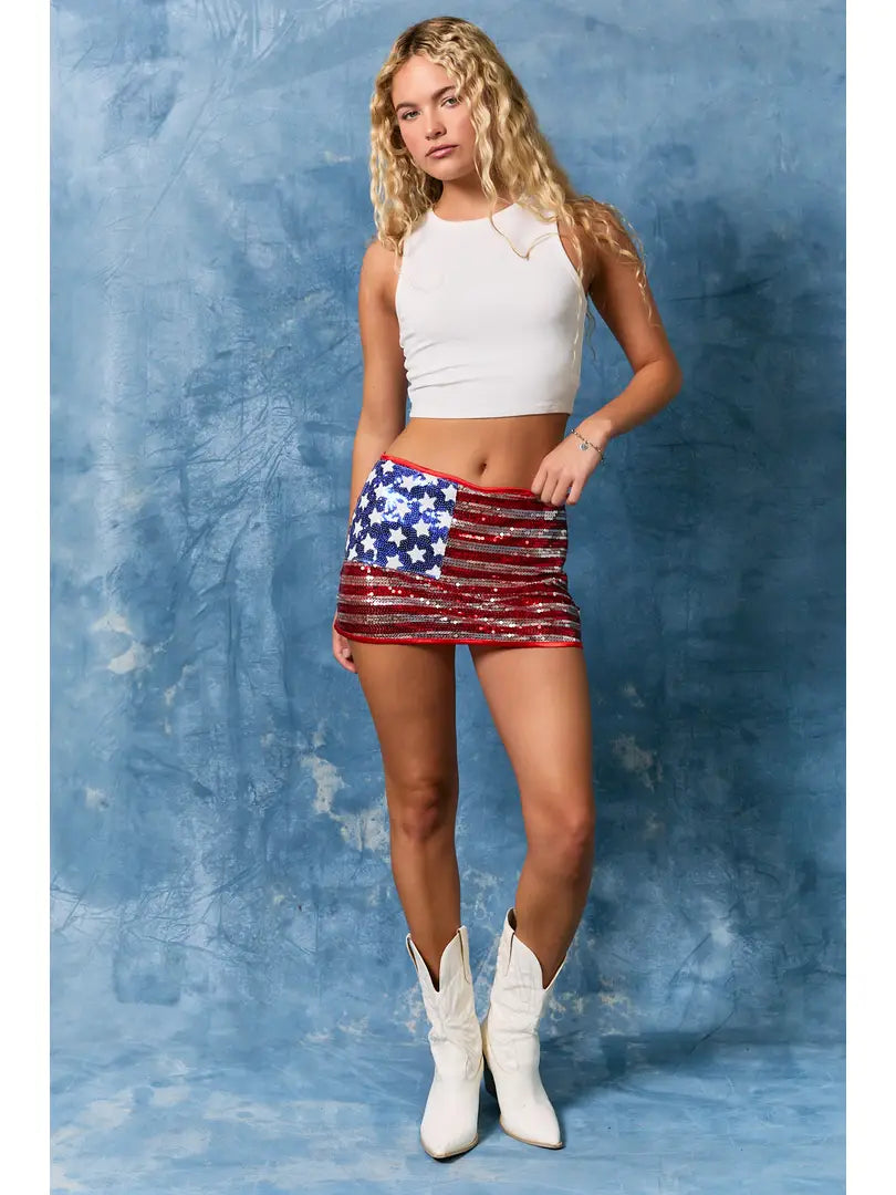 Low Rise USA Flag Sequins
