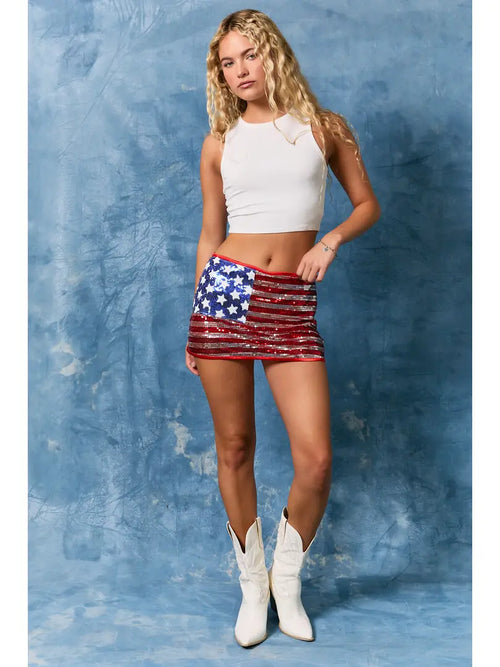 Low Rise USA Flag Sequins