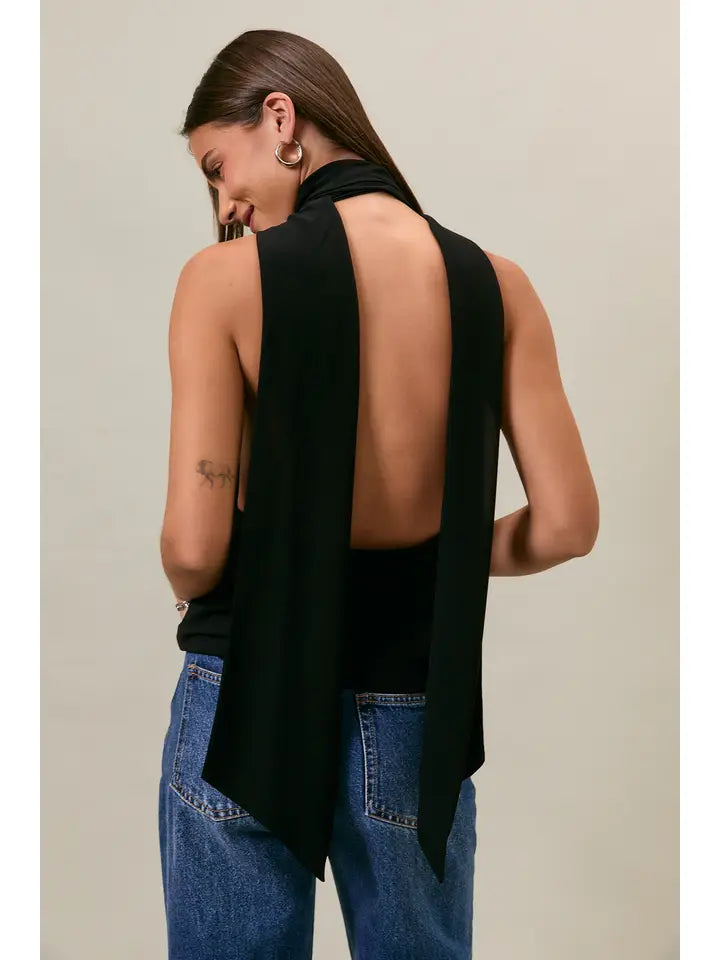Cowl Neck Top with Attached Scarf