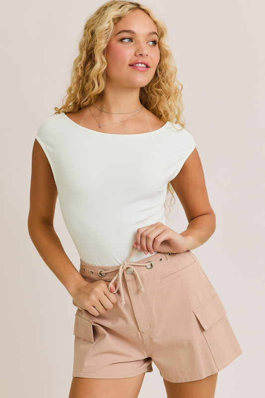 Boat Neck Open Back Bodysuit