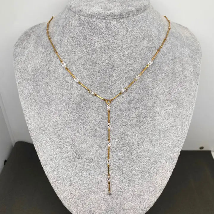 Zircon linked18K Gold Plated S.Steel Y-Neck Necklace