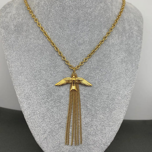 Bird Fringe 18K Gold Plated Ss Long Chain Necklace