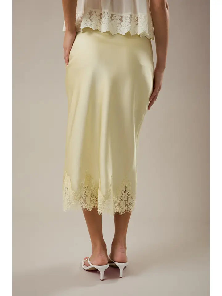 Lace Trim Bias Cut Midi Skirt
