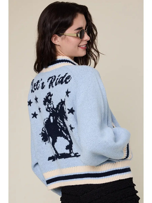 Back Graphic Point Casual Knit Sweater Jacket