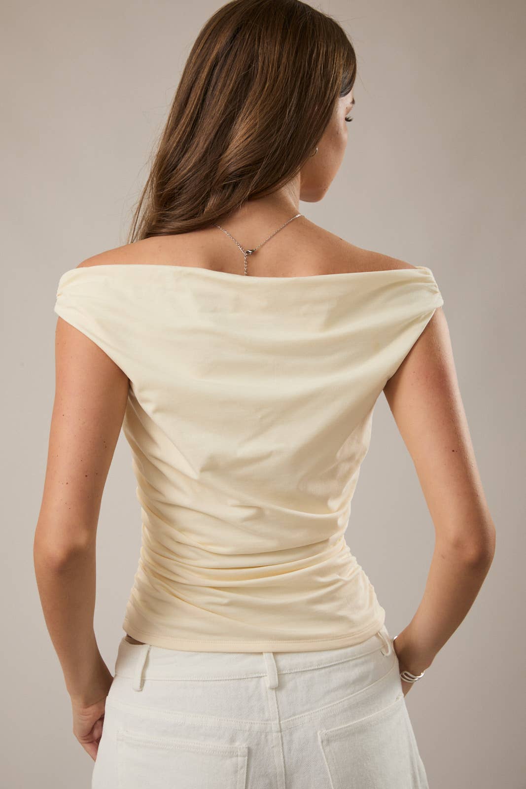OFF THE SHOULDER TOP WITH RUCHING
