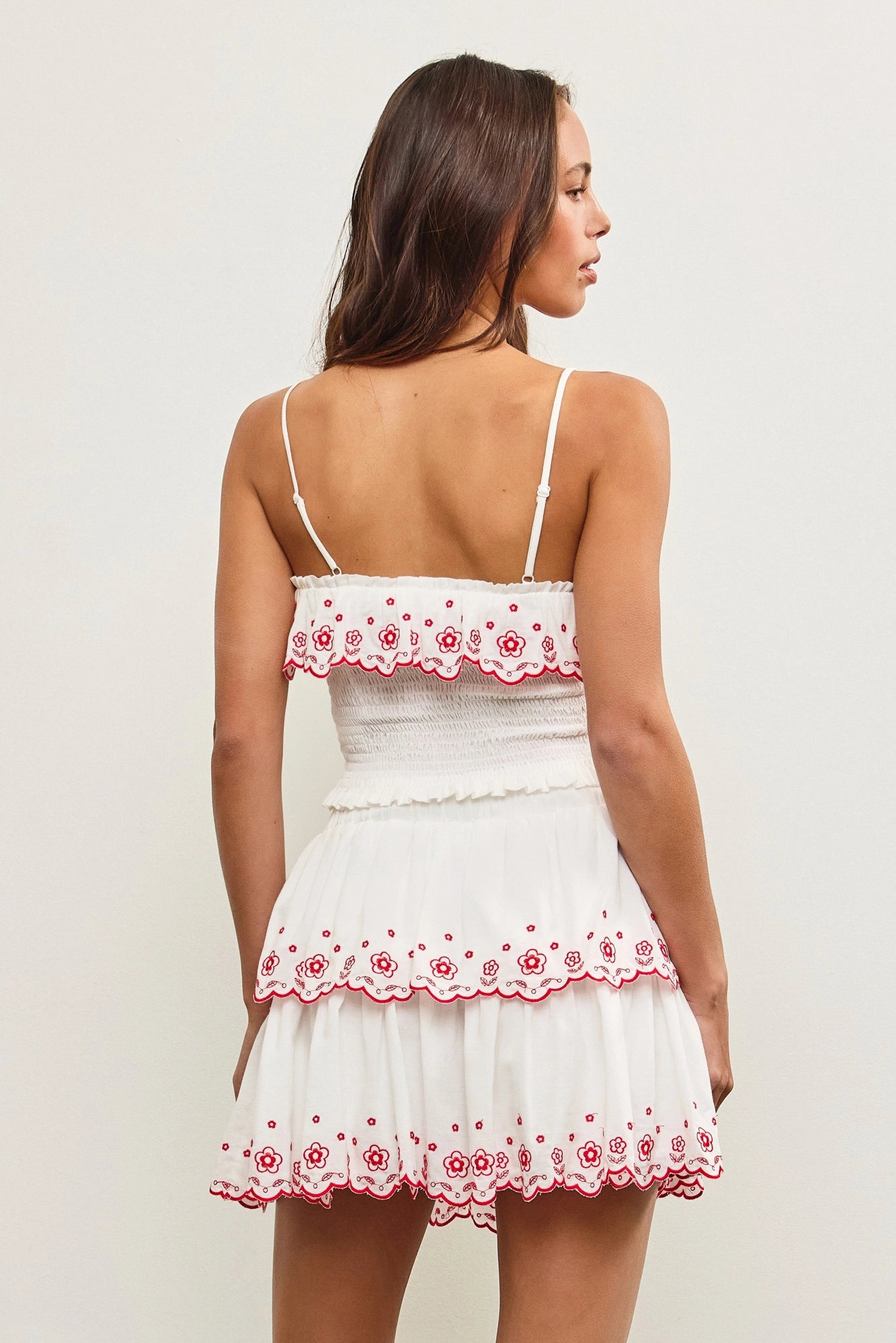 Embroidered Ruffle Smocked Cami Top