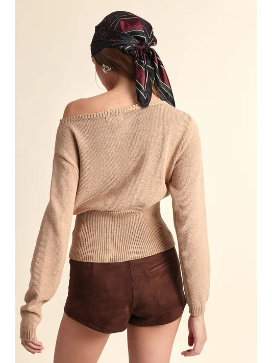 STM Fit-in Waistline One-Shoulder Knit Sweater Top