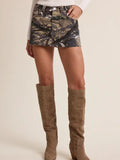Camouflage Mid-Rise Belt Hoop Waist Mini Skort