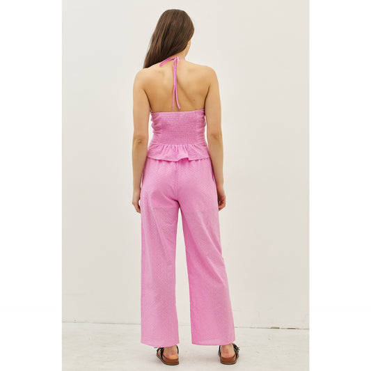 Cotton Eyelet Halter Neck Top with Smocked Back