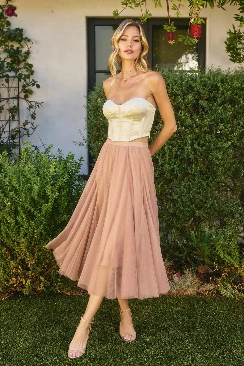Be Free Mesh Paneled Midi Skirt