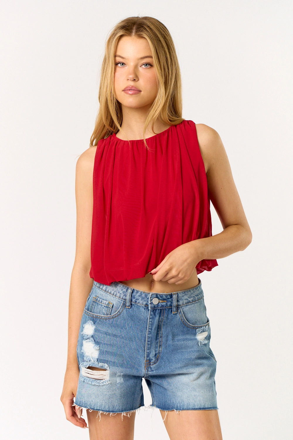 Sleeveless Mesh Bubble Top