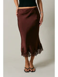 Lace Trim Bias Cut Midi Skirt
