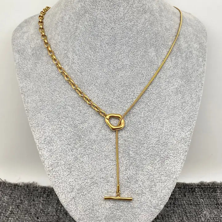 18K Gold Plated Stainless Steel Ot Buckle Lariat Chain