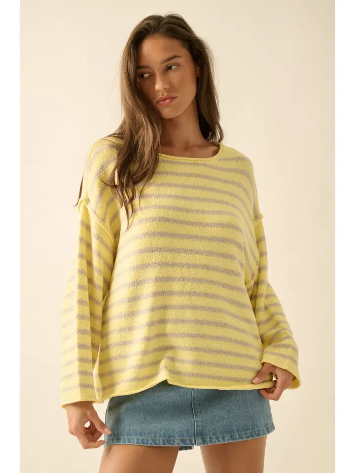 Striped Textured Knit Oversized Sweater