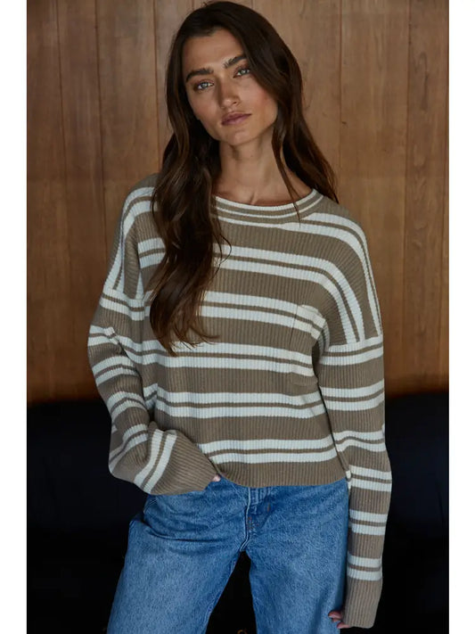 Knit Sweater Acrylic Nylon Wool Spandex Striped Top