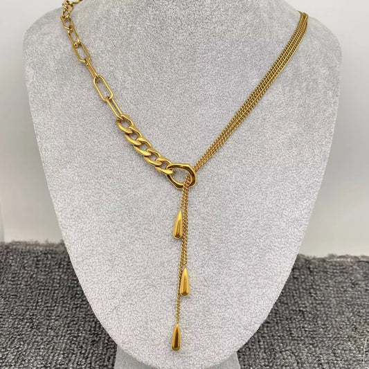 Teardrop Charm 18K Gold Plated Ss Chain Lariat Necklace