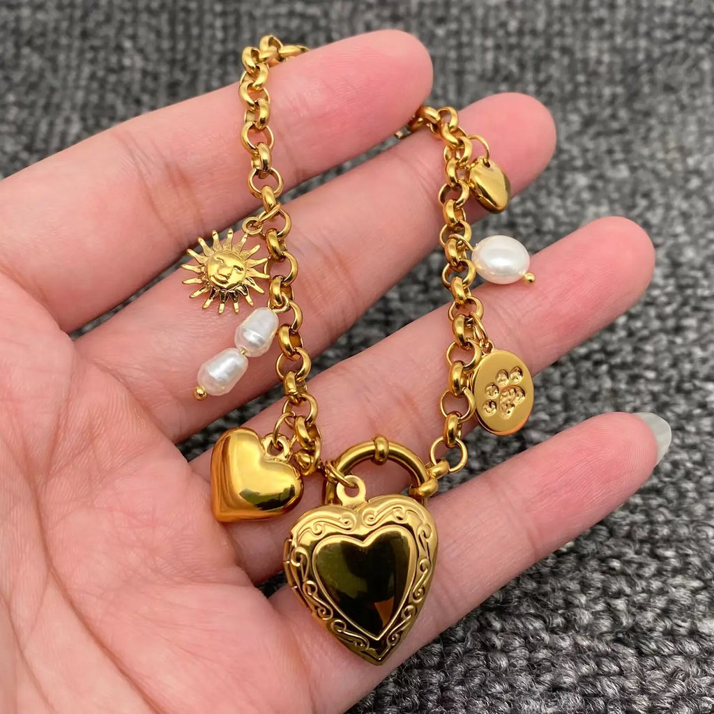 Heart Lcoket Charm 18K Gold Plated S.Steel Bracelet
