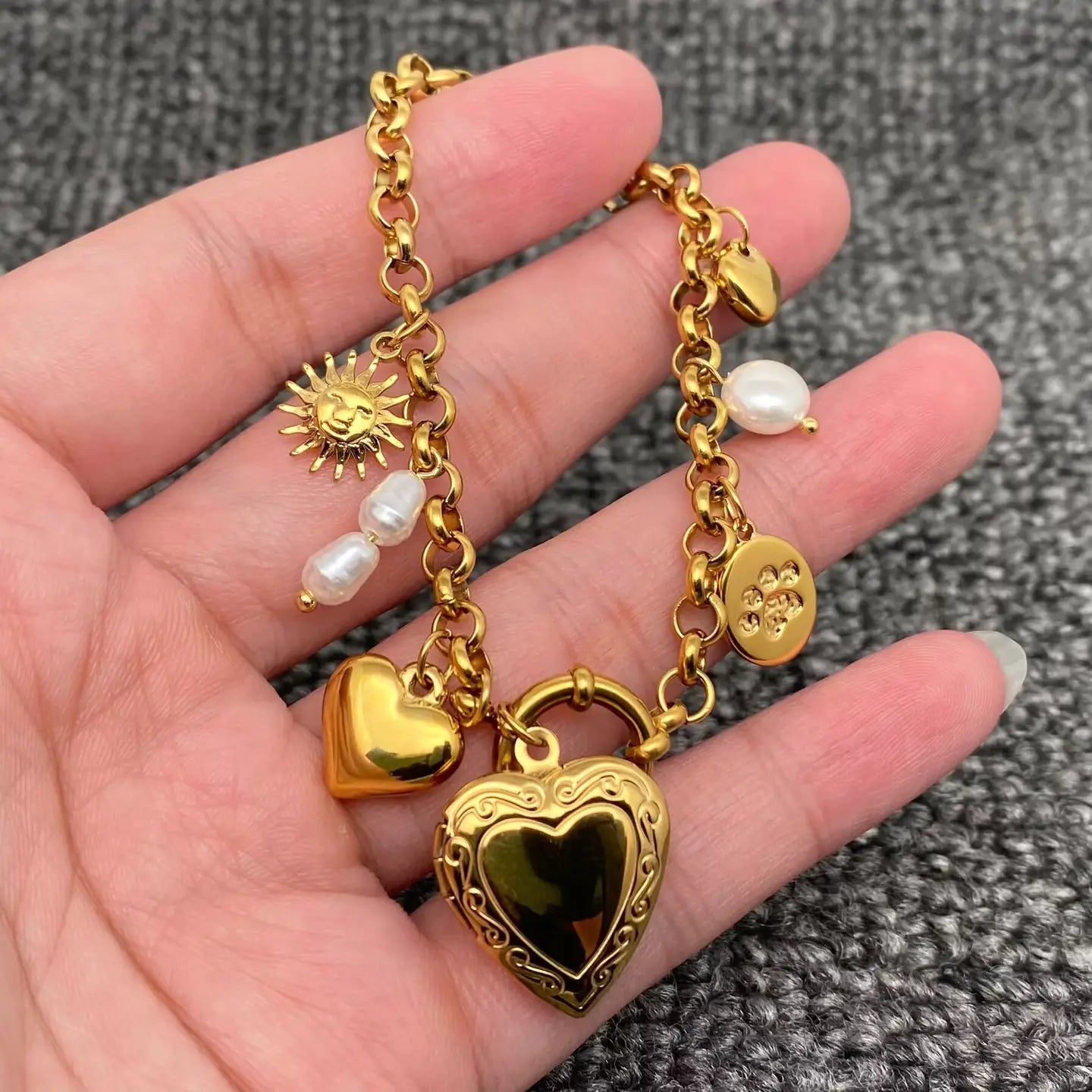 Heart Lcoket Charm 18K Gold Plated S.Steel Bracelet