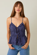 V-Neckline Knotted Ruffle Cami Top